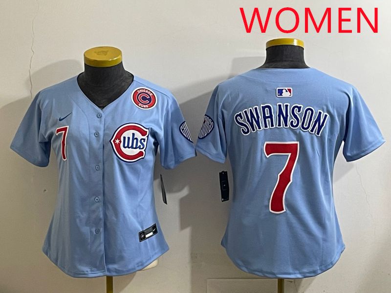 Women 2025 Chicago Cubs #7 Swanson Light Blue Game Nike MLB Jersey style 4